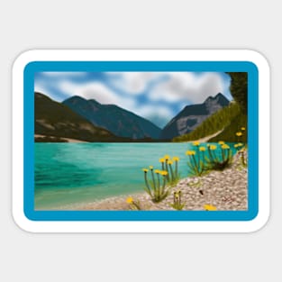 Beach and Mountains Digital Painting Sticker